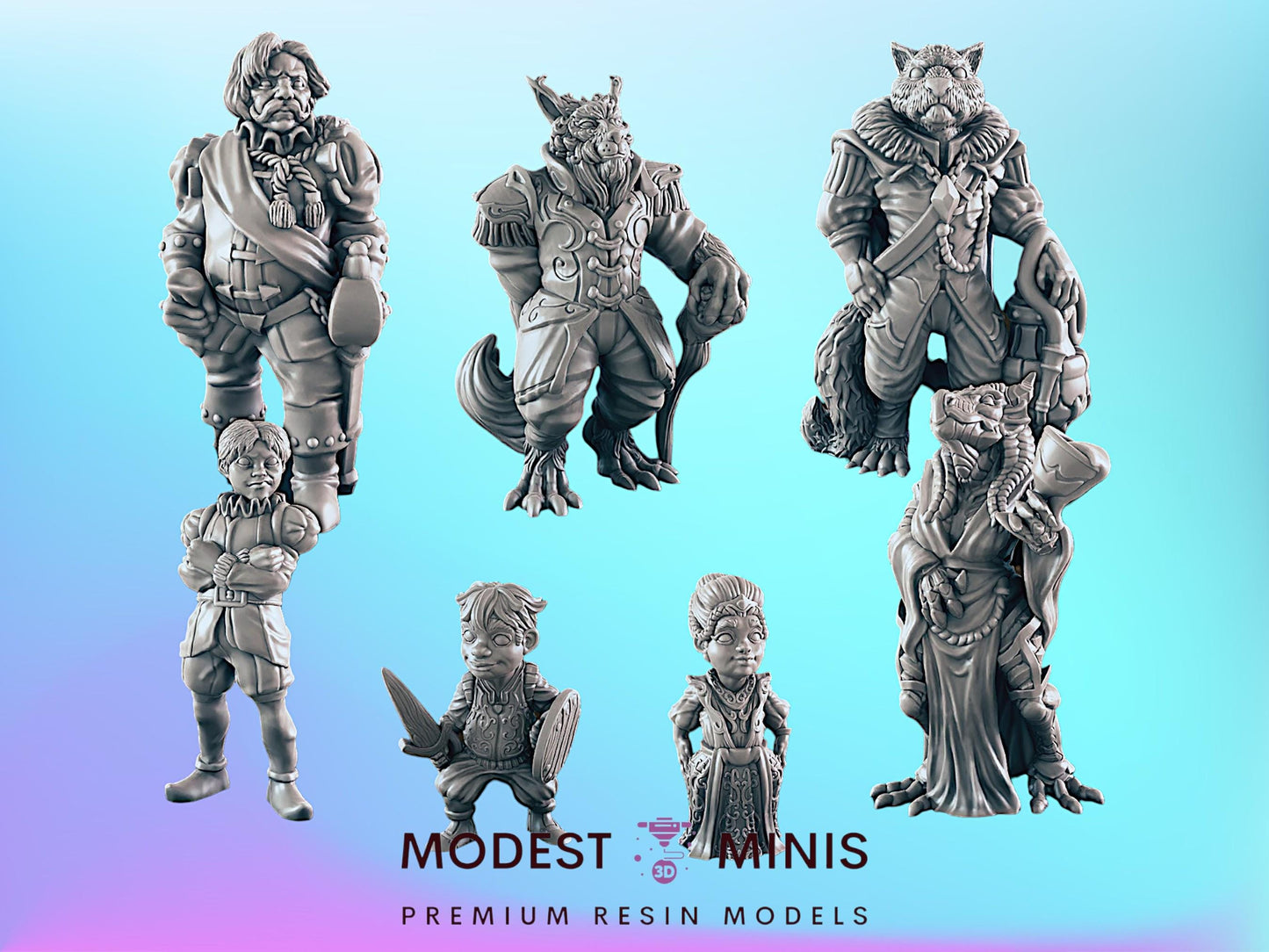 Upper Class Nobles and Kids  | 25mm - 100mm Scale | DnD | EC3D Fantasy Mini | Everyday Folk