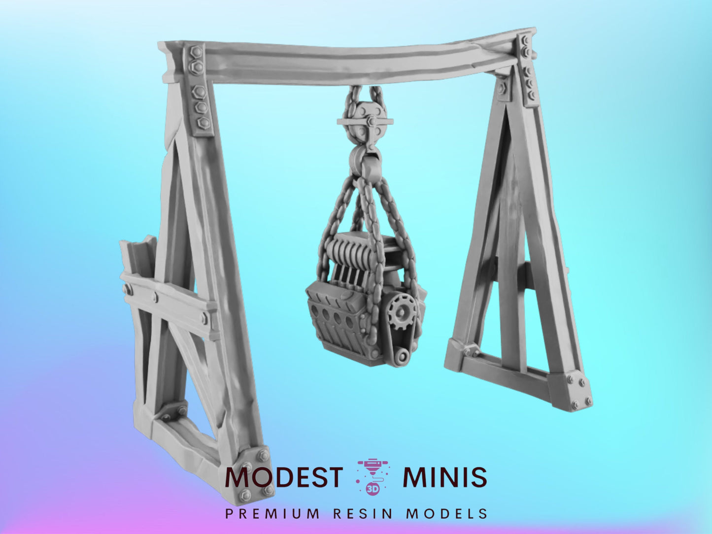 Mechanics Engine Trolley Hoist Crane | 28mm - 54mm Scale | Survivor Terrain | Fantasy Scatter | Sci Fi Terrain | EC3D Badlands