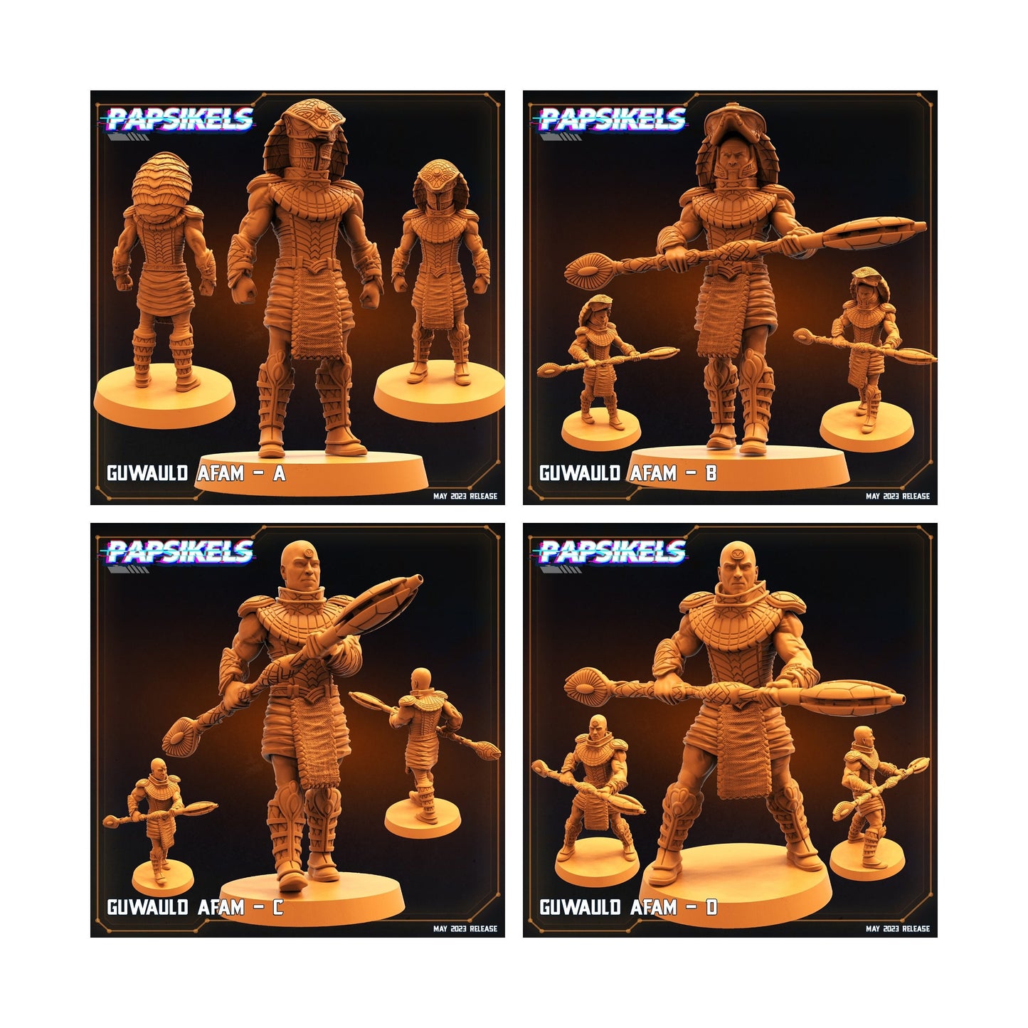 4pc Guwauld AFAM Set - Resin 3D Print Alien Miniature | RPG | Sci fi | Cyberpunk | Role Playing | DnD | Papsikel Star Entrance