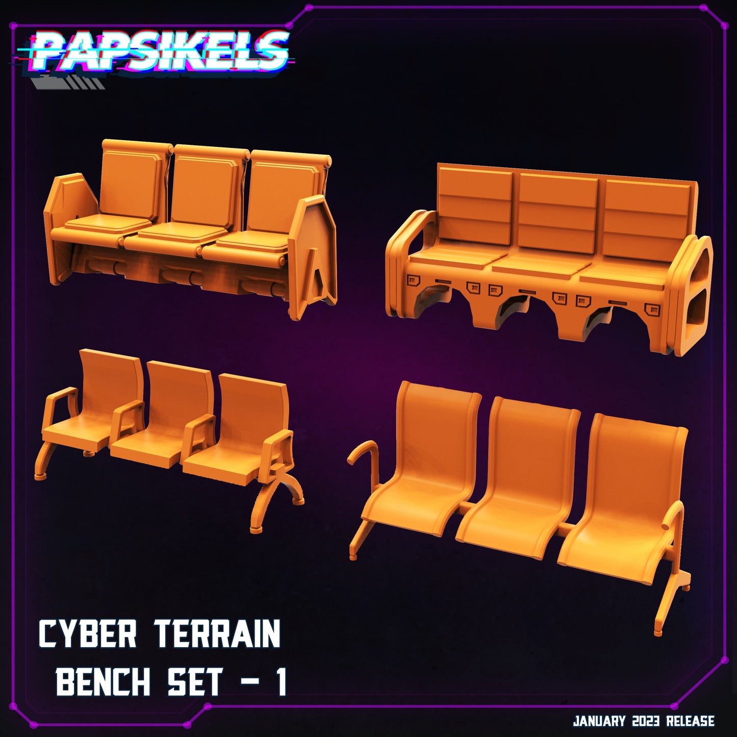 Cyber Benches | 28mm - 54mm Scale | Survivor Terrain | Fantasy Scatter | Sci Fi Terrain | Superhero
