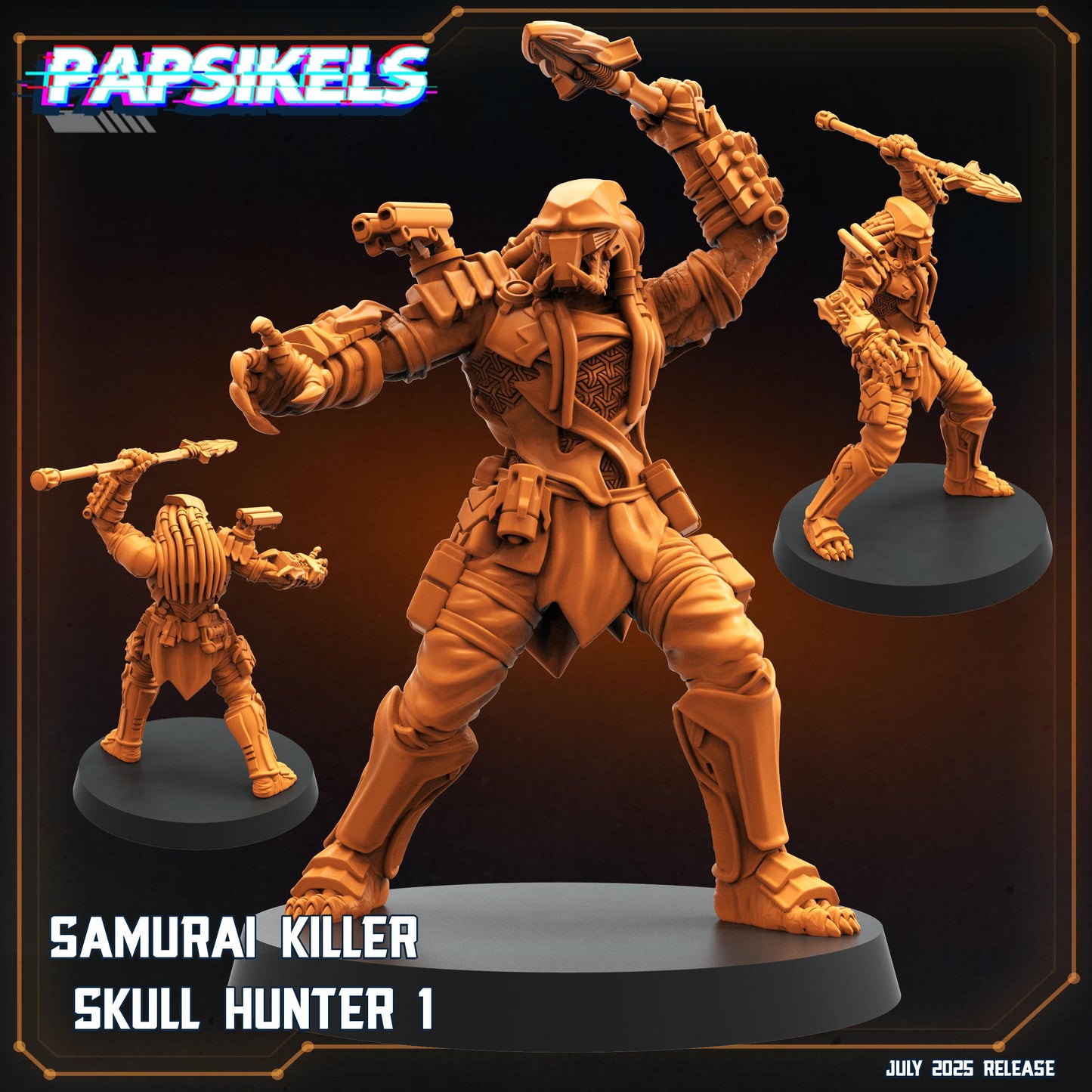 6pc Samurai Killer Skull Hunter Set - Resin 3D Print Alien Miniature | RPG | Sci fi | Cyberpunk | Role Playing | DnD | Papsikel