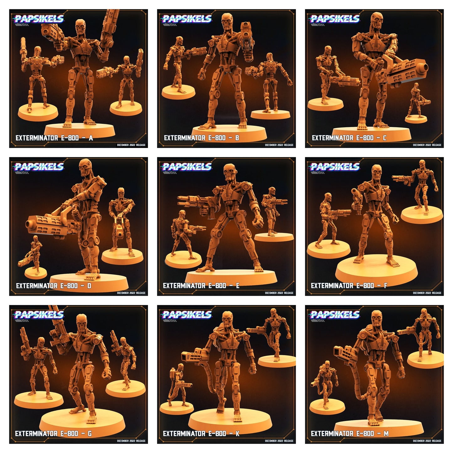 10pc Exterminator E-800 Cyborg Set - Resin 3D Print Alien Miniature | RPG | Sci fi | Cyberpunk | Role Playing | DnD | Papsikel