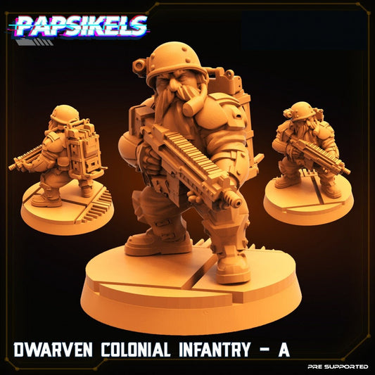 Dwarf Colonial Infantry - 32mm Scale Alien Miniature | RPG | Sci fi | Cyberpunk | Role Playing | DnD | Papsikel