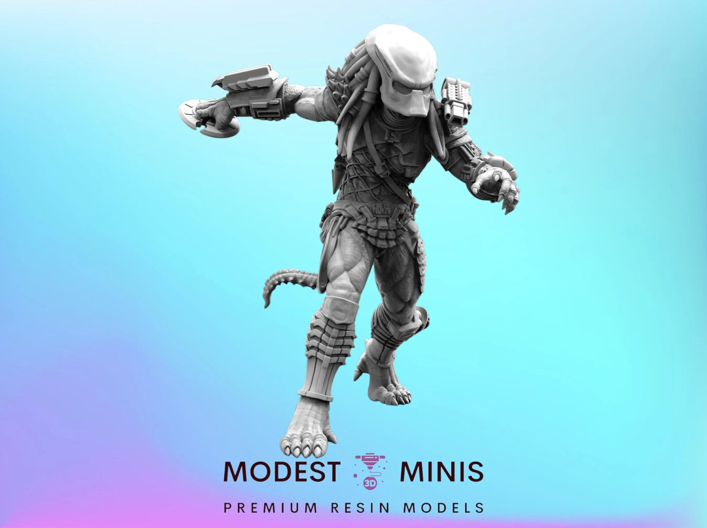 A 3D model of a predator character, likely a predator from a fantasy or science fiction setting, is shown against a blue background.