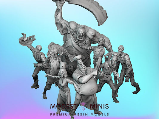 8pc Zombie Kitchen Crew Set | 28mm - 100mm Scale Resin Mini | Zombicide | Vaultz