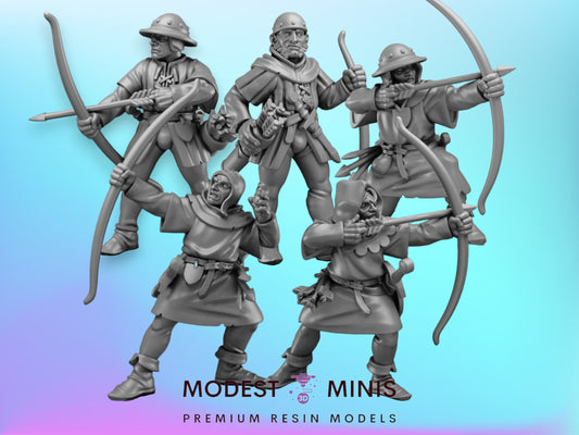 5pc Archers for Hire | 28mm - 75mm Scale DnD Frostgrave Fantasy Mini | Vae Victis