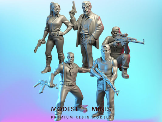 5pc Sicario Syndicate - 28mm Scale Resin Military Miniature | Zona Alfa | Spectre Ops Mini