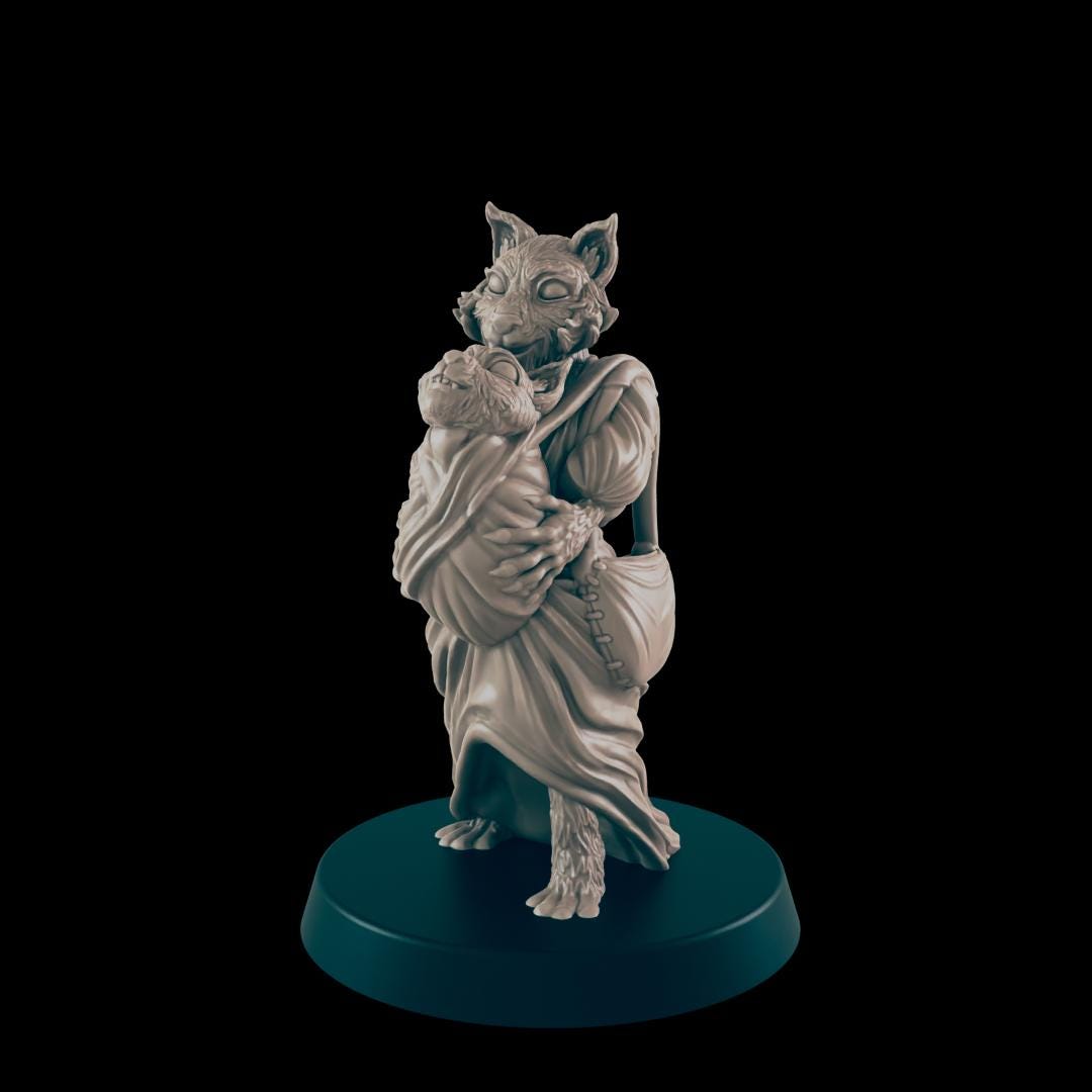 Catfolk Commoners | 25mm - 100mm Scale | DnD | EC3D Fantasy Mini | Everyday Folk