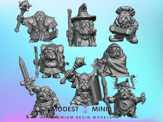 Pug Town Adventurers | Chibi | Resin Mini | DnD Miniature Dungeons and Dragons Fantasy