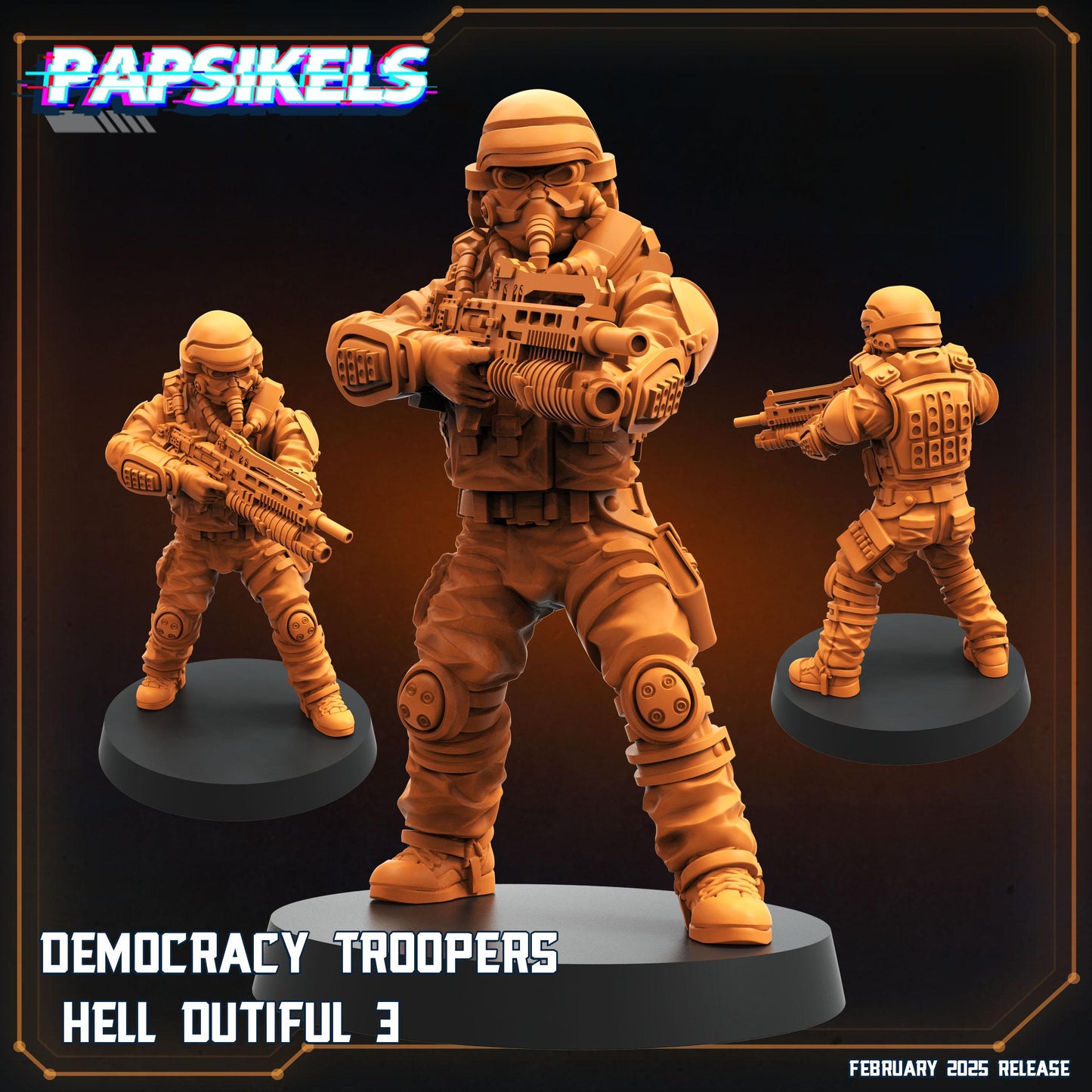 7pc Democracy Trooper Hell Dutiful - 32mm Scale Cyberpunk Miniature | RPG | Sci fi | AvP | Role Playing | DnD | Papsikel