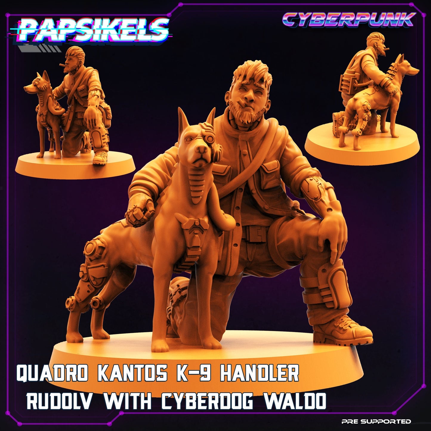 Quadro K-9 Handler Rudolv - 32mm Scale Alien Miniature  | Law Upholders | Papsikels