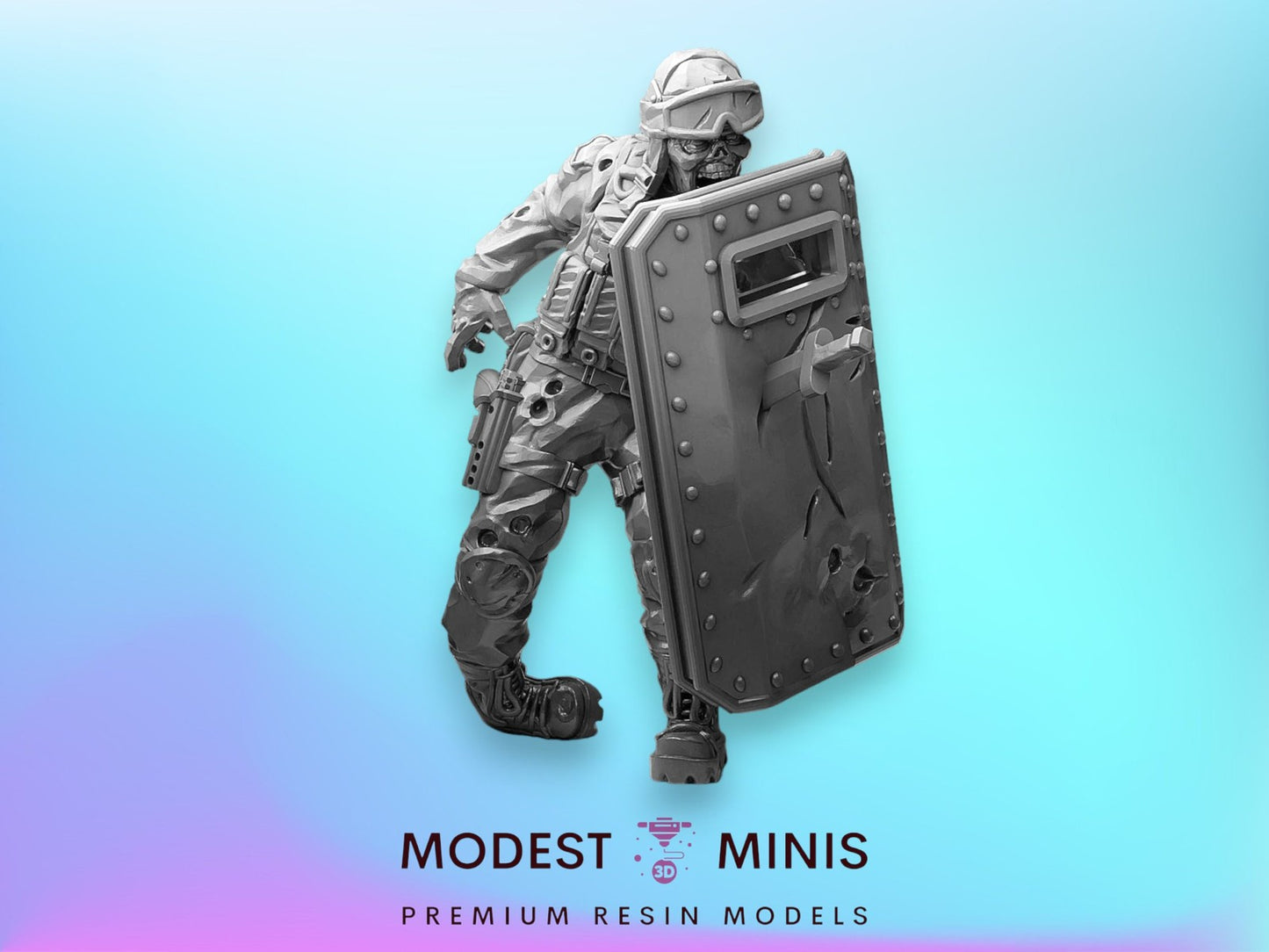 Zombie with Shield | 28mm - 100mm Scale Resin Mini | Zombicide | Vaultz