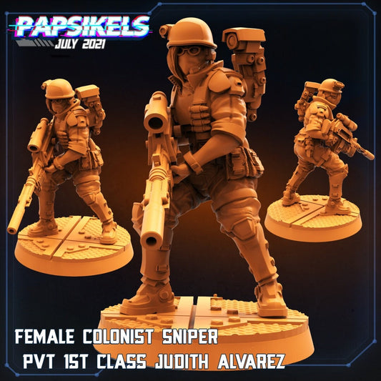 Female Space Marine Sniper Judith  - 32mm Scale Alien Miniature | RPG | Sci fi | Cyberpunk | Role Playing | DnD | Papsikel
