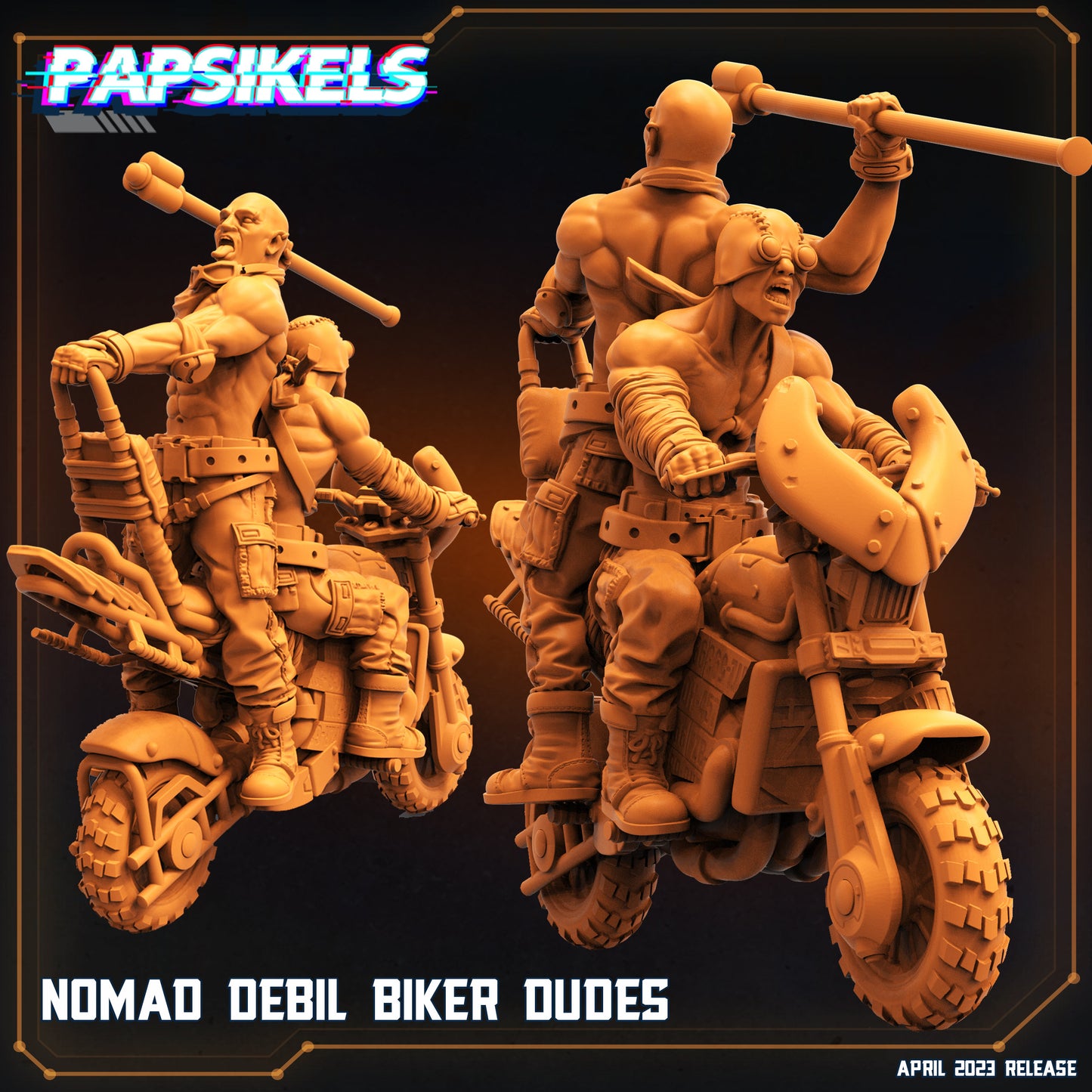 Nomad Devil Biker Dudes - Resin Miniature | RPG | Sci fi | Cyberpunk | Role Playing | DnD | Papsikel Wardudes