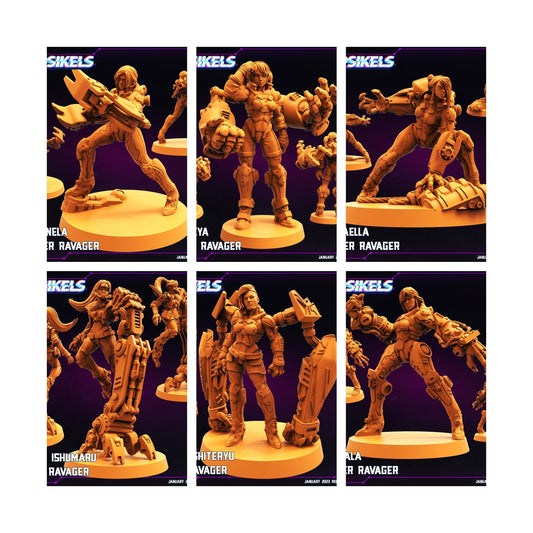 6pc Cyber Ravagers Females Jan 23 - 32mm Scale  | Cyberpunk | Papsikels