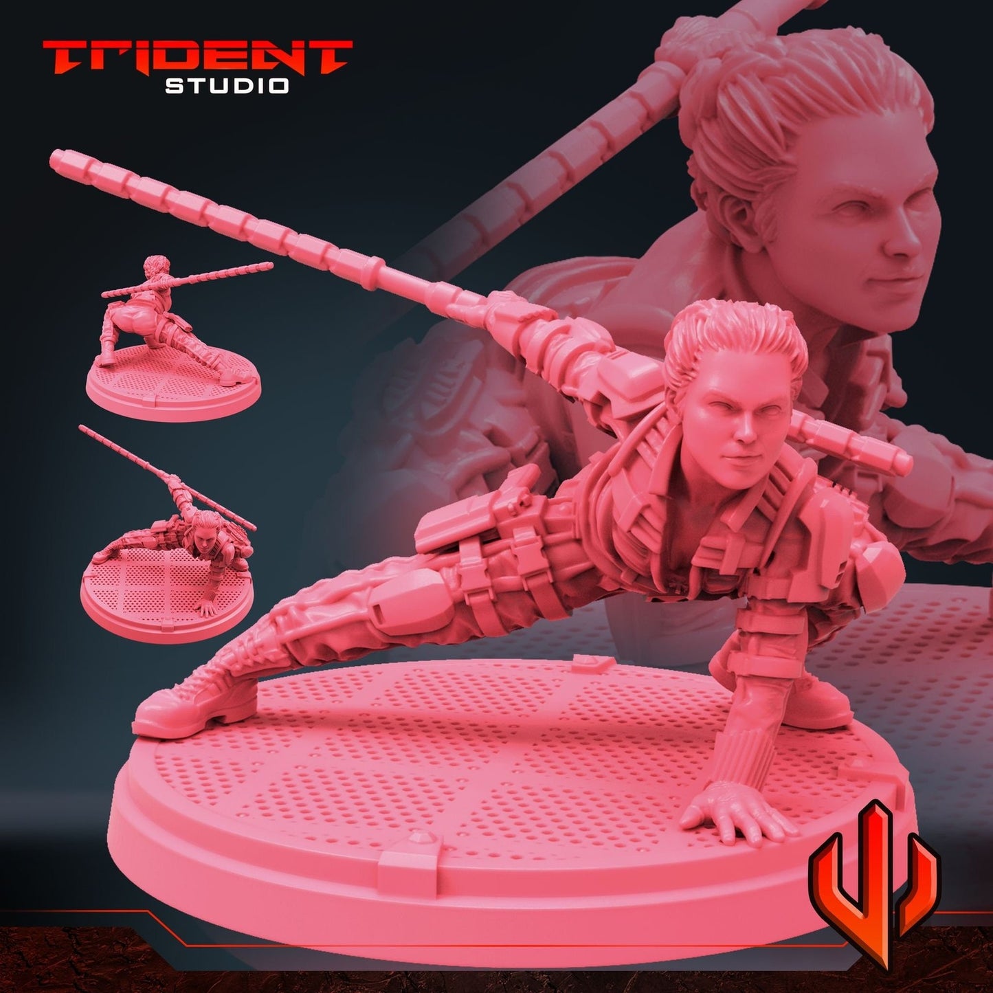 Black Florence Crouching - 40mm  Miniature | Crisis Protocol Proxy | Trident
