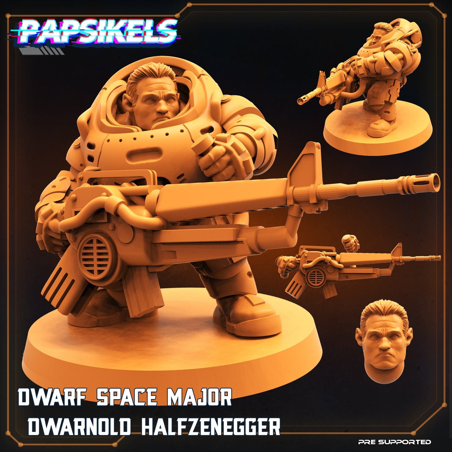 Space Dwarf Halfzenegger - 32mm Scale Alien Miniature | RPG | Sci fi | Cyberpunk | Role Playing | DnD | Papsikel