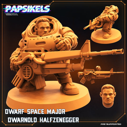 Space Dwarf Halfzenegger - 32mm Scale Alien Miniature | RPG | Sci fi | Cyberpunk | Role Playing | DnD | Papsikel