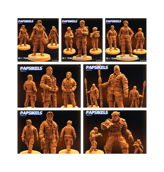 7pc SE-1 Team - Resin 3D Print Miniature | RPG | Sci fi | Cyberpunk | Role Playing | DnD | Papsikel Star Entrance