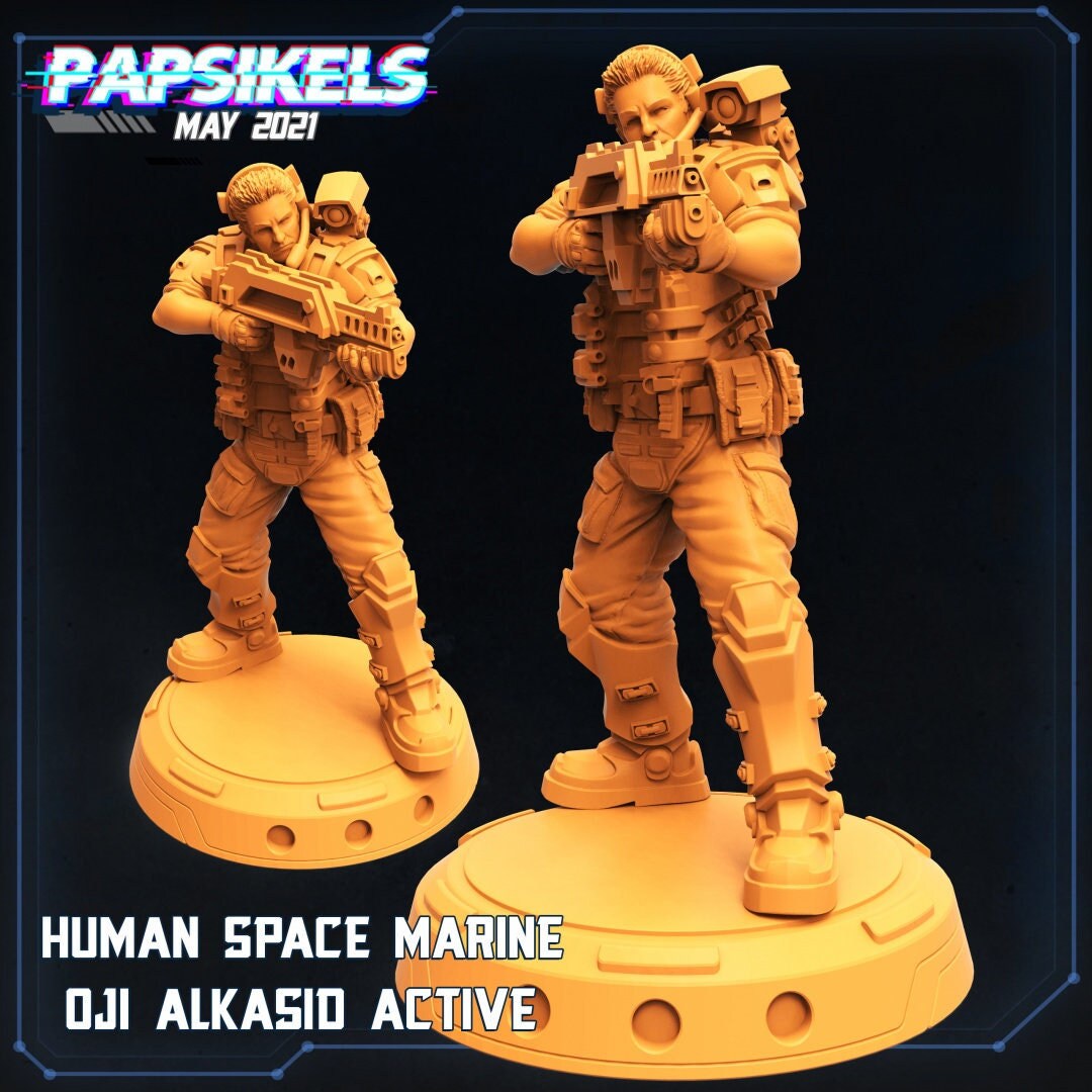 Space Marine Oji Act - 32mm Scale Alien Miniature | RPG | Sci fi | Cyberpunk | Role Playing | DnD | Papsikel