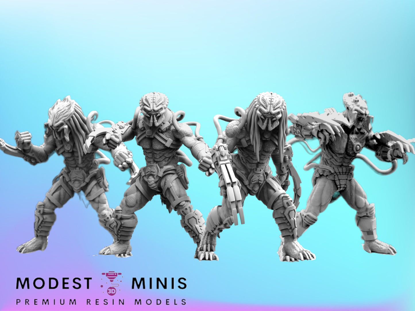 4pc Iron Blood Clan Skullhunters - Resin 3D Print Predator Miniature | RPG | Sci fi | Cyberpunk | Role Playing | DnD | Papsikel