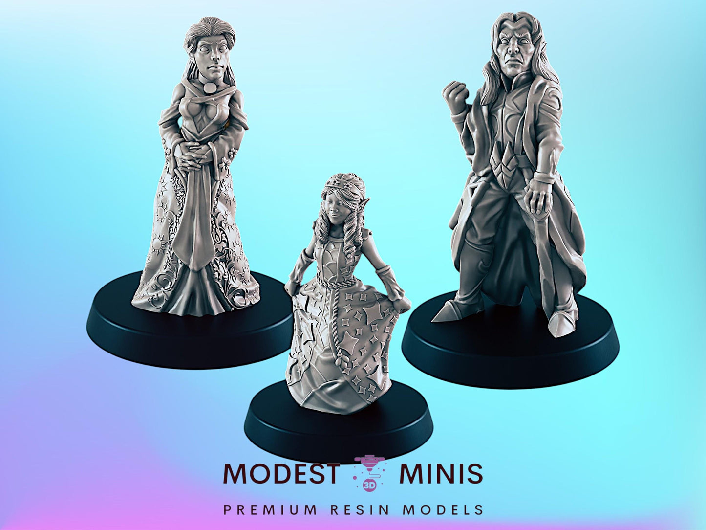 Elven Nobles Set  | 25mm - 100mm Scale | DnD | EC3D Fantasy Mini | Everyday Folk