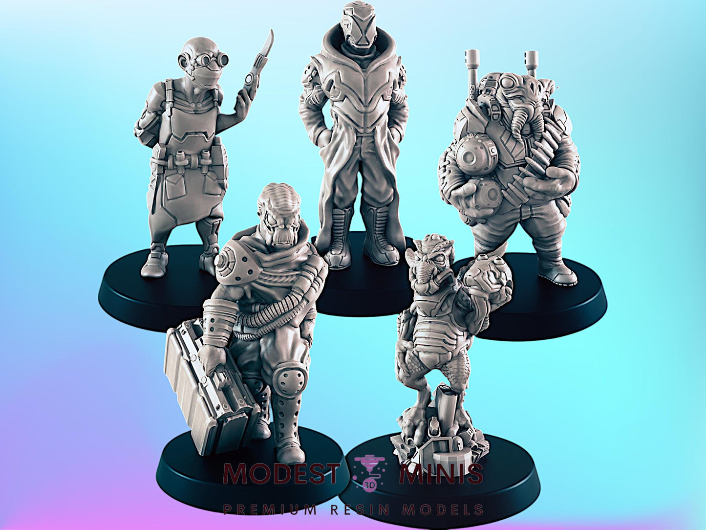 Sci Fi Market Folk Set | 25mm - 75mm Scale | DnD | Cyberpunk | EC3D Sci Fi Mini