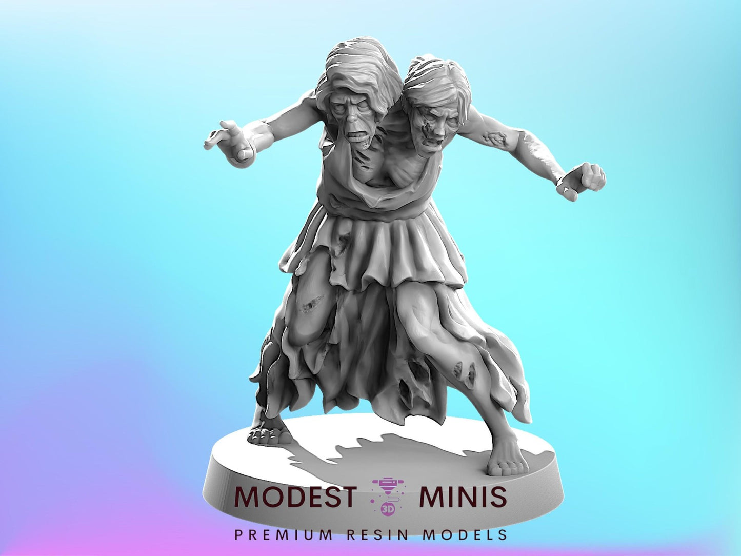 Zombie Siamese Twin | 28mm - 100mm Scale Resin Mini | Zombicide  Zombicircus Vaultz
