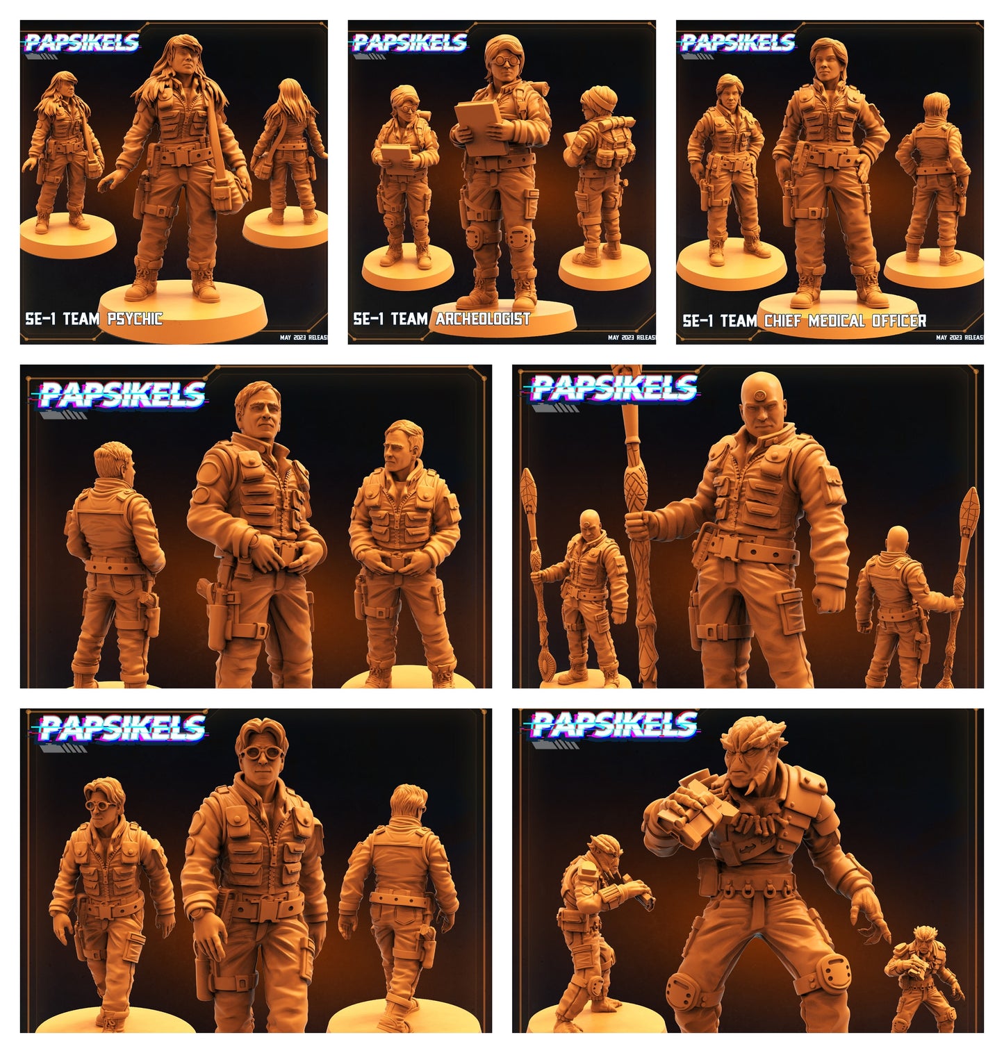 7pc SE-1 Team - Resin 3D Print Miniature | RPG | Sci fi | Cyberpunk | Role Playing | DnD | Papsikel Star Entrance