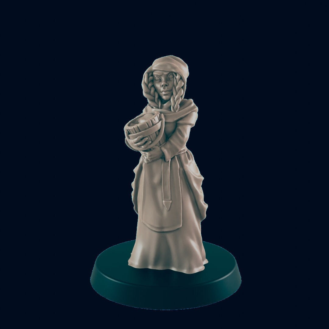NPC Human Female Washerwoman - 25mm - 75mm Scale | DnD | EC3D Fantasy Mini | Townsfolk