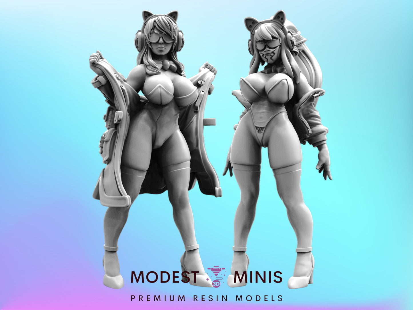 Danger Girls Cat Girls - Resin Cyberpunk Miniature  | Papsikels