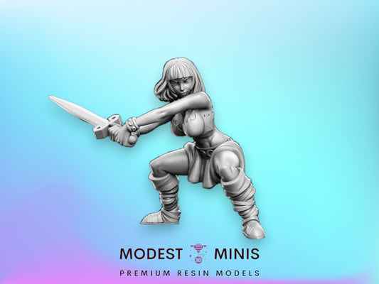 Heroine Quest Barbarian Female - 28mm 32mm Scale DnD Miniature | Dungeons and Dragons | RN Estudio