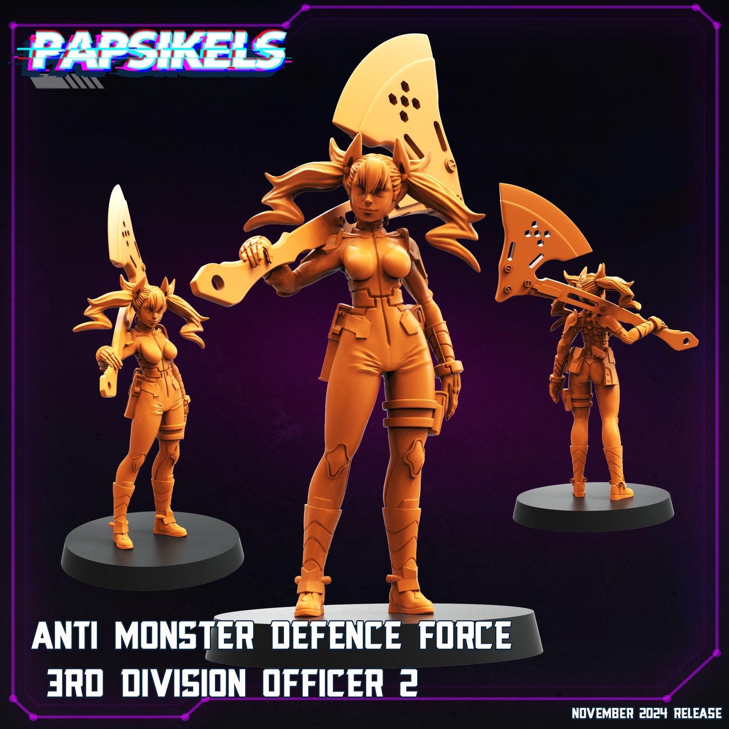 Anti Monster Defense Force Officer 2-4 - 28mm 32mm 40mm Scale Cyberpunk Miniature  | Papsikels