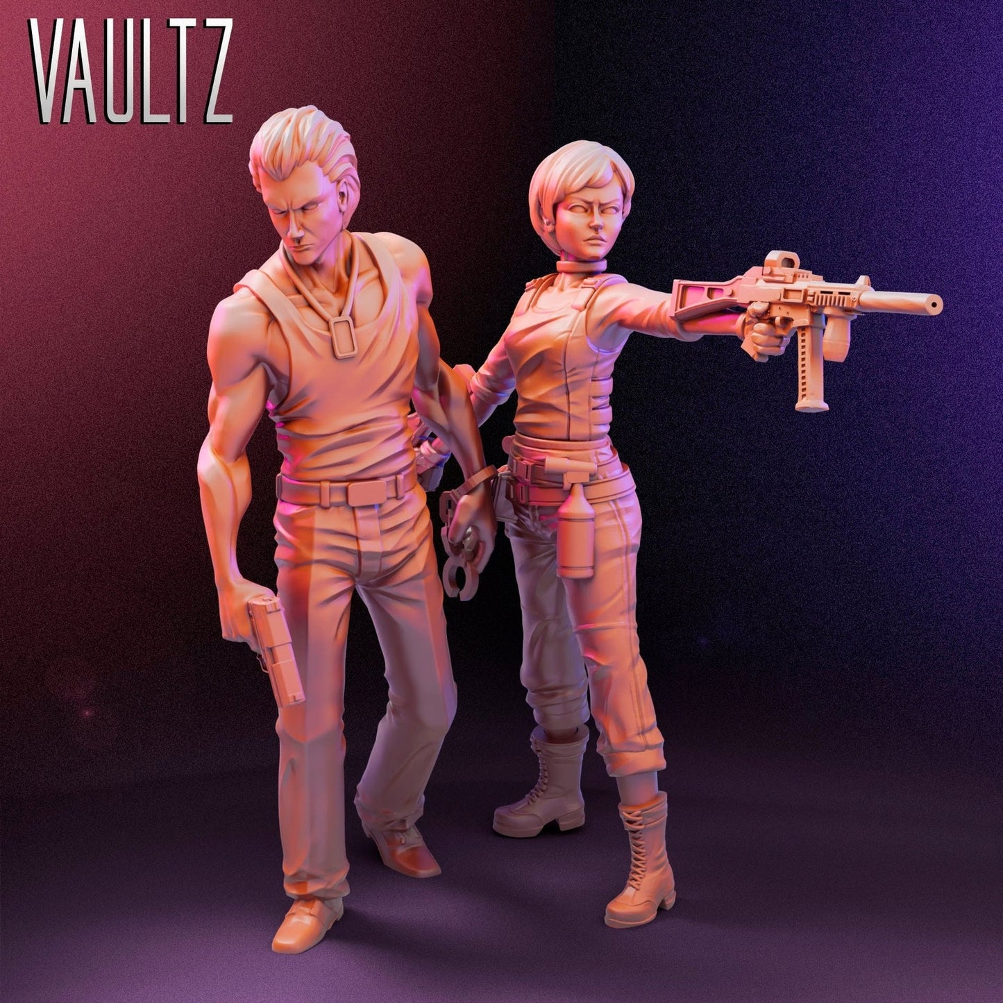 Survivors Becca and Billy | 28mm - 100mm Scale Resin Mini | Zombicide | Vaultz