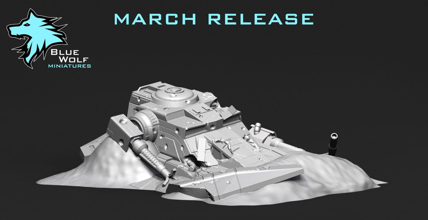 Destroyed Tank Sci FI | 28mm - 40mm Scale | Legion Terrain | Superhero Scatter | Sci Fi Terrain | Blue Wolf