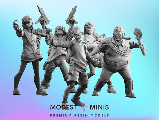 5pc Neighborhood Teenagers Survivors | 28mm - 100mm Scale Resin Mini | Zombicide | Vaultz