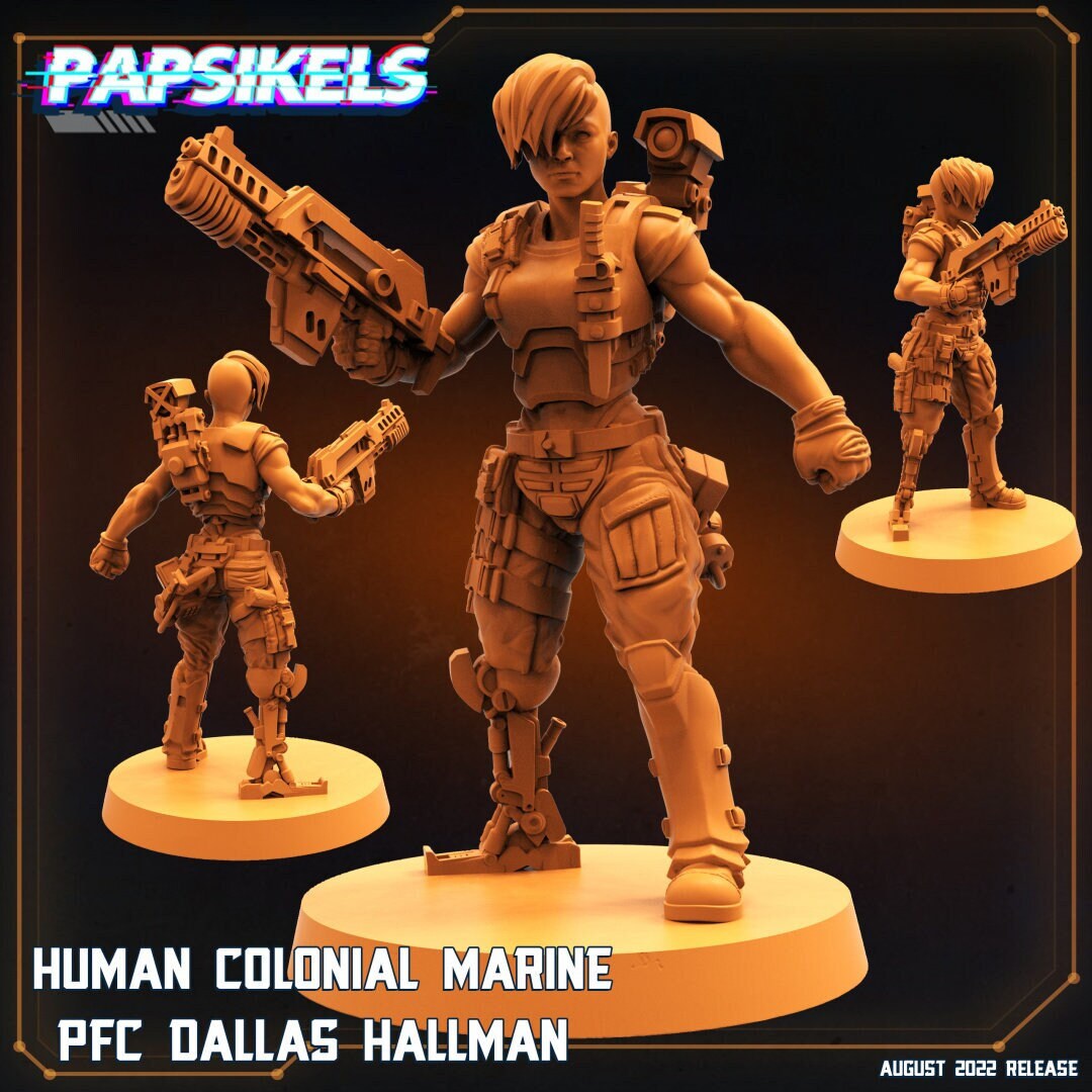 Female Space Marine Dallas Hallman - 32mm Scale Alien Miniature | RPG | Sci fi | Role Playing | DnD | Papsikel