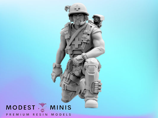 Space Marine Medic Greg Hillerman - 32mm Scale Alien Miniature | RPG | Sci fi | Cyberpunk | Role Playing | DnD | Papsikel