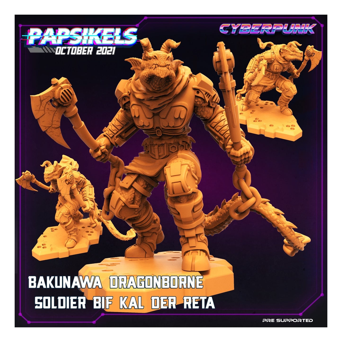 Bakunawa Dragonborne Bif Kal Der Reta - 32mm Scale Cyberpunk Miniature  | Alien | Papsikels