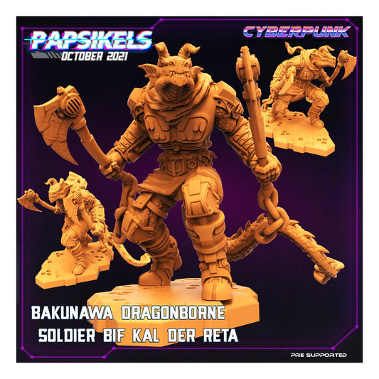 Bakunawa Dragonborne Bif Kal Der Reta - 32mm Scale Cyberpunk Miniature  | Alien | Papsikels
