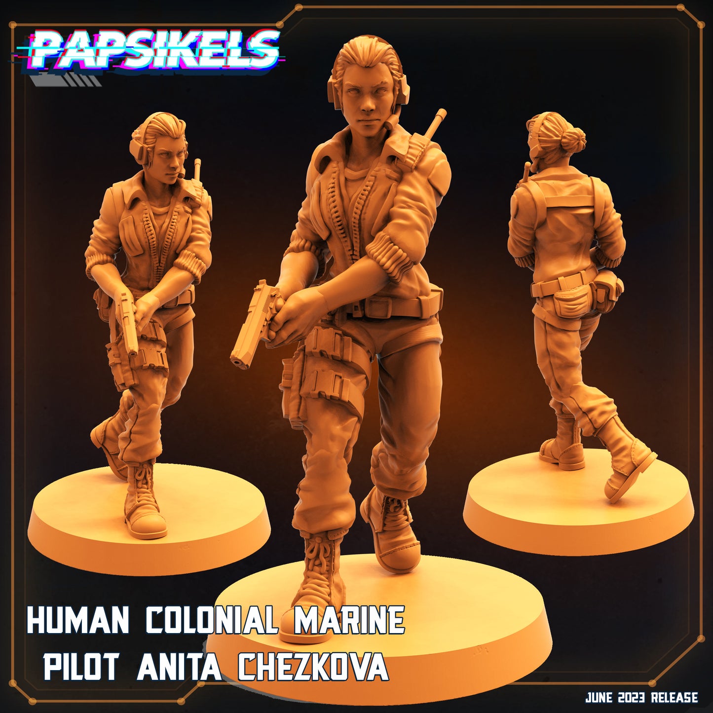 Colonial Marine Pilot Anita Chezkova - 32mm Scale Alien Miniature | RPG | Sci fi | Cyberpunk | Role Playing | DnD | Papsikel