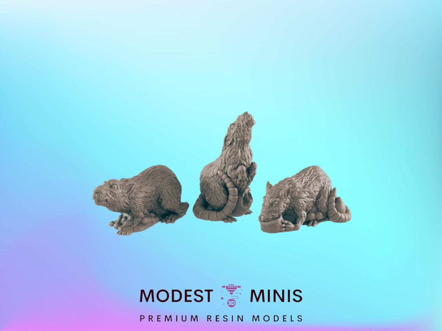 Rats Set | 25mm - 100mm Scale | DnD | EC3D Fantasy Mini | Beasts and Baddies