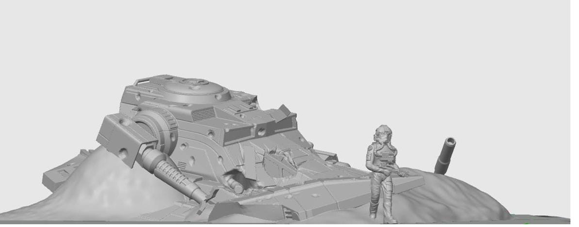 Destroyed Tank Sci FI | 28mm - 40mm Scale | Legion Terrain | Superhero Scatter | Sci Fi Terrain | Blue Wolf