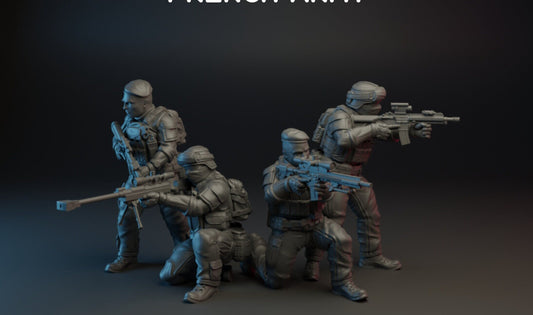4pc FAMAS French Army 2 - 28mm Scale Resin Military Miniature | Zona Alfa | Spectre Ops Mini