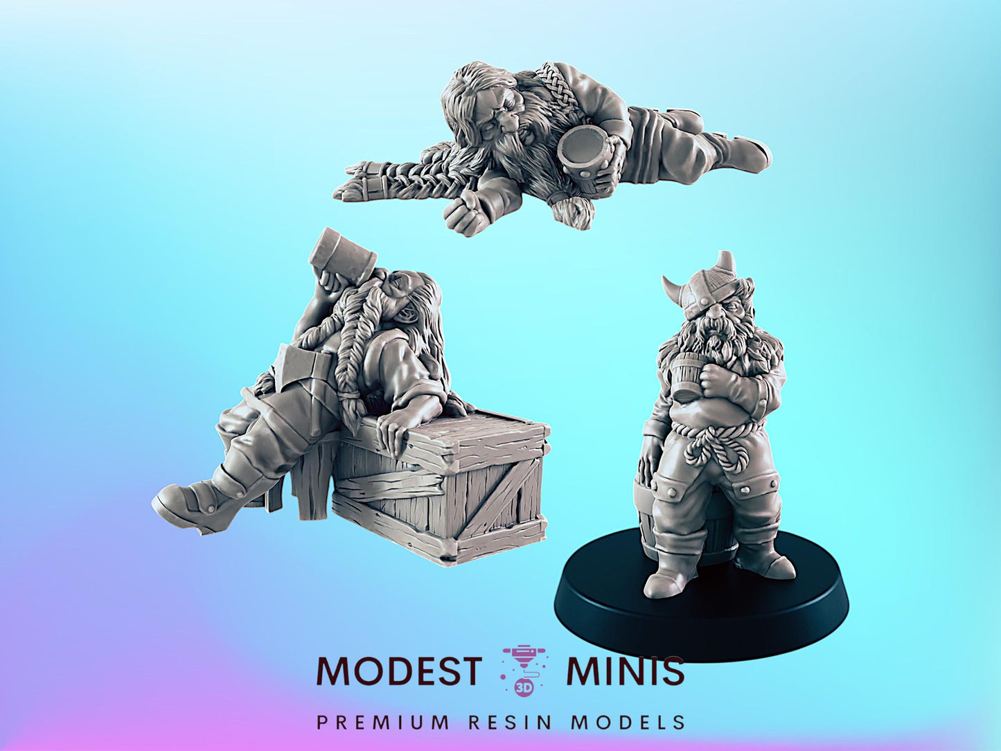 Drunken Dwarves  | 25mm - 100mm Scale | DnD | EC3D Fantasy Mini | Everyday Folk