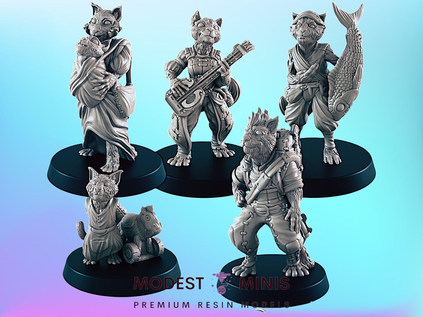 Catfolk Commoners | 25mm - 100mm Scale | DnD | EC3D Fantasy Mini | Everyday Folk
