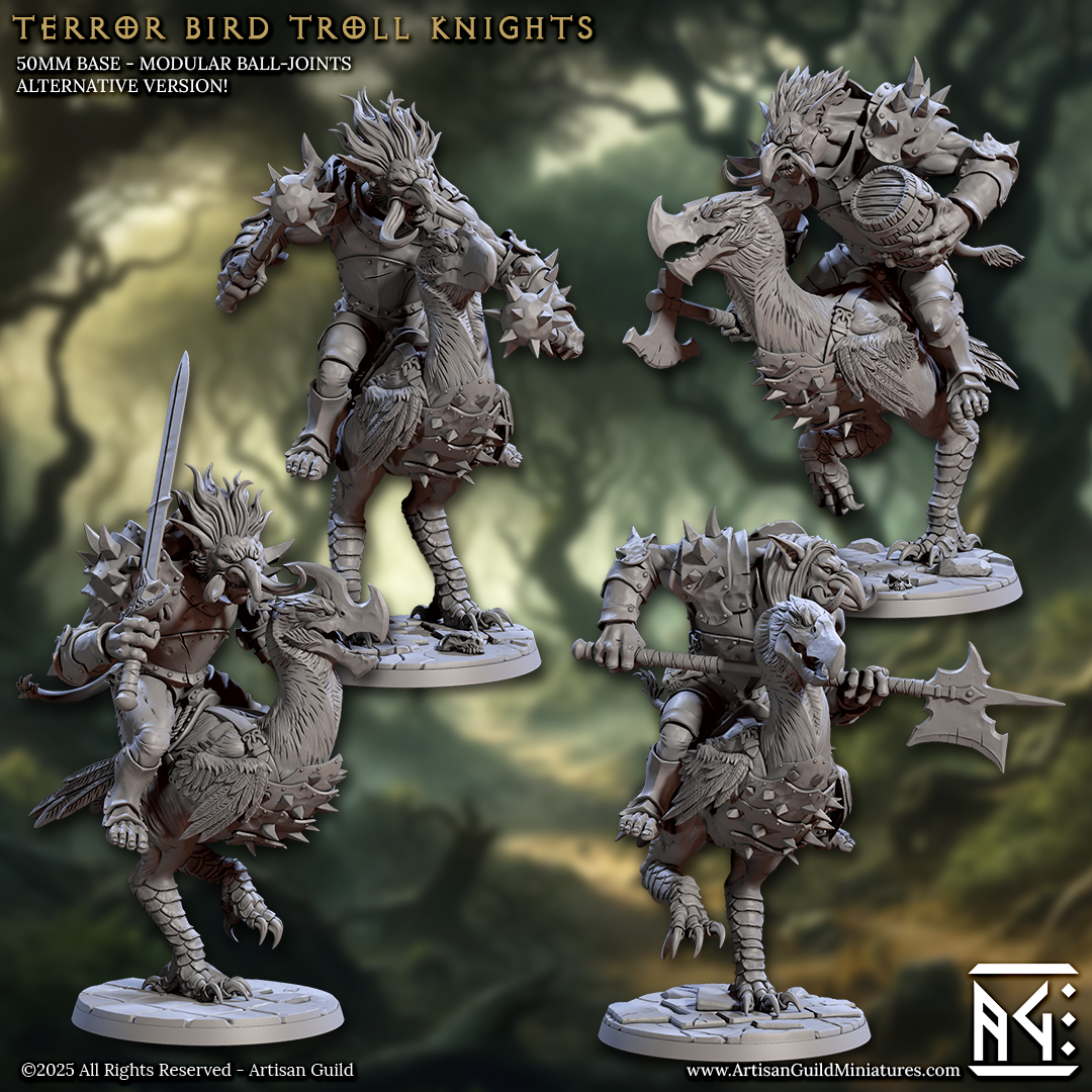 four detailed models of a fantasy creature, likely a dragon or a mythical beast, each with unique features and poses. The creature is shown in various dynamic poses, such as standing, running, and interacting with other models. The image does not contain any text or additional objects, and the focus is solely on the intricate details and movements of the models.