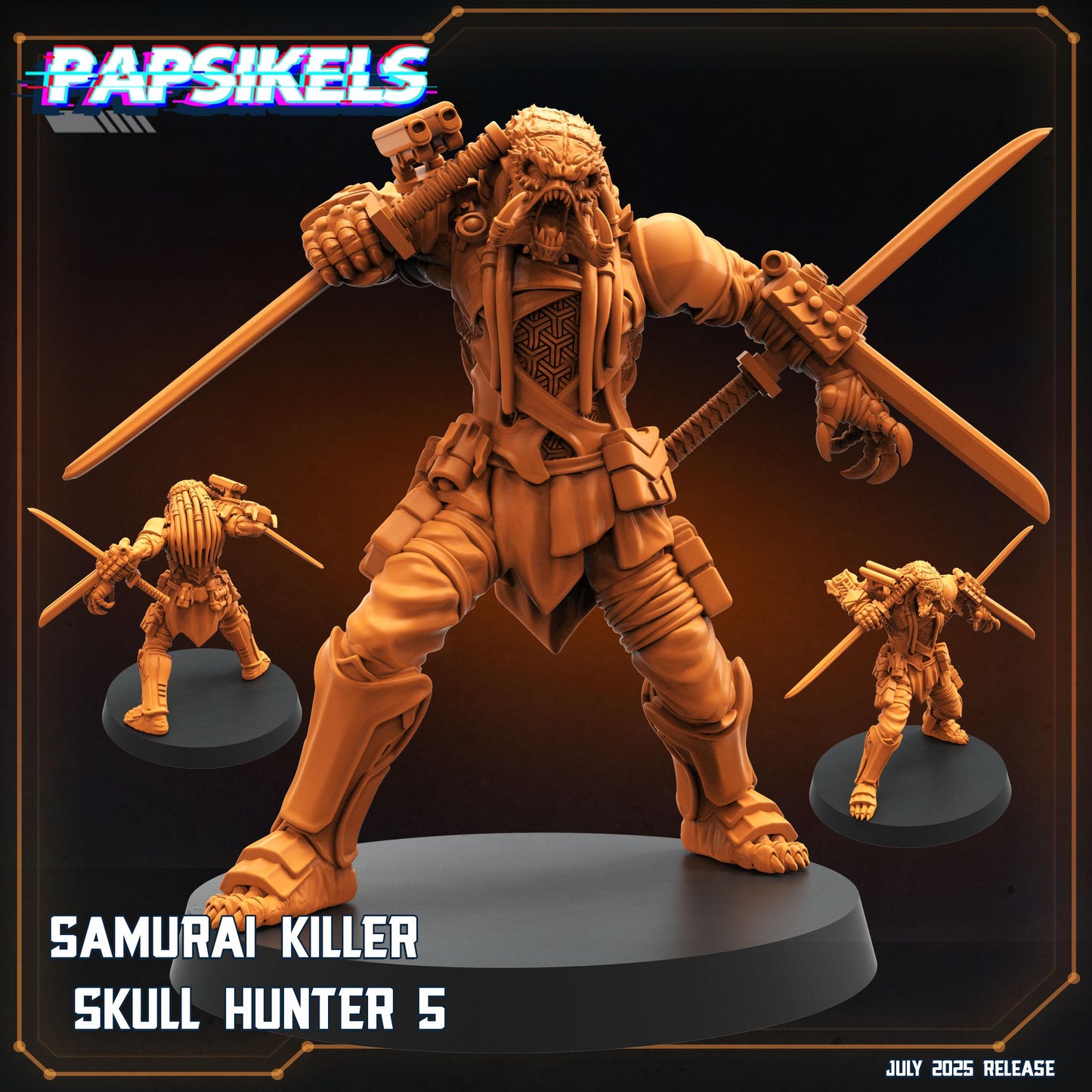 6pc Samurai Killer Skull Hunter Set - Resin 3D Print Alien Miniature | RPG | Sci fi | Cyberpunk | Role Playing | DnD | Papsikel