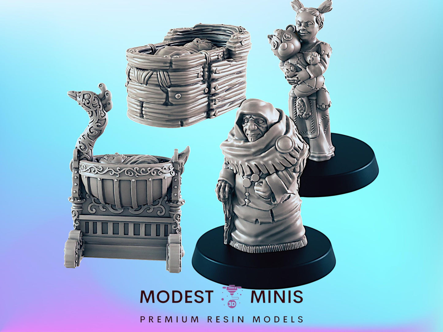 Young to Old Family | 25mm - 100mm Scale | DnD | EC3D Fantasy Mini | Everyday Folk