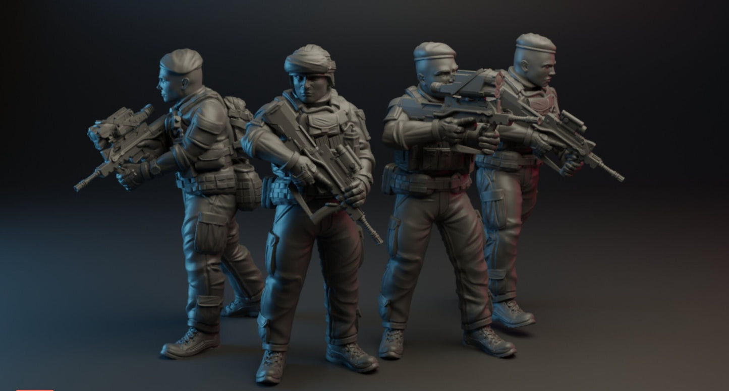 4pc FAMAS French Army 1 - 28mm Scale Resin Military Miniature | Zona Alfa | Spectre Ops Mini